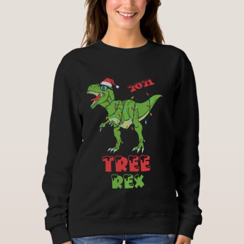 Christmas Dinosaur Tree Rex Pajamas Funny Xmas Lig Sweatshirt
