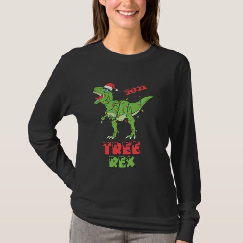 Christmas Dinosaur Tree Rex Pajamas Funny Xmas Lig T_Shirt