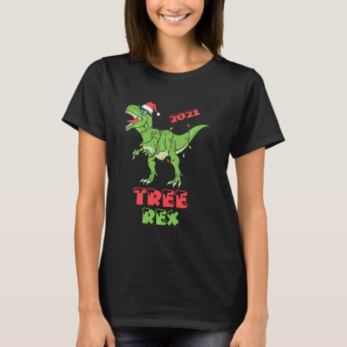 Christmas Dinosaur Tree Rex Pajamas Funny Xmas Lig T_Shirt