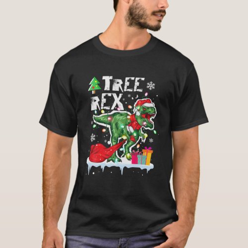 Christmas Dinosaur Tree Rex Pajamas Led Light Gift T_Shirt