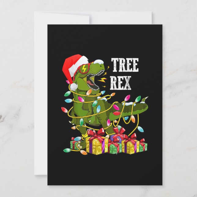 Christmas Dinosaur Tree Rex Pajamas Men Boys Kids Holiday Card (Front)