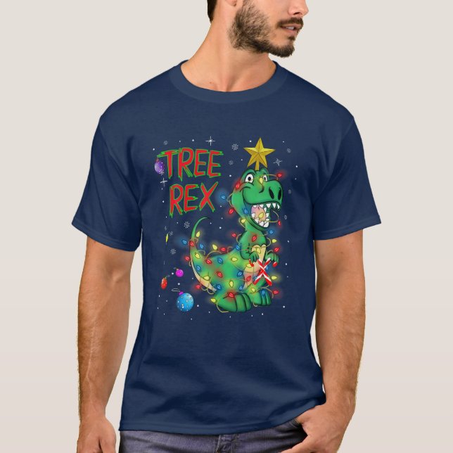 Christmas Dinosaur Tree Rex Pajamas Men Boys Kids T-Shirt (Front)