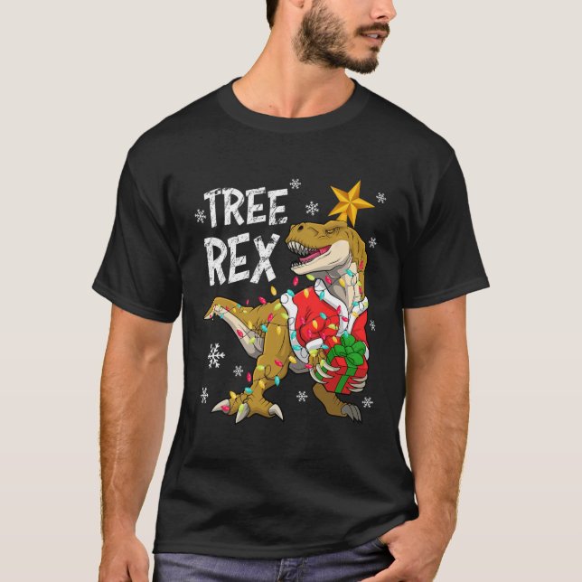 Christmas Dinosaur Tree Rex Pajamas Men Boys Kids  T-Shirt (Front)