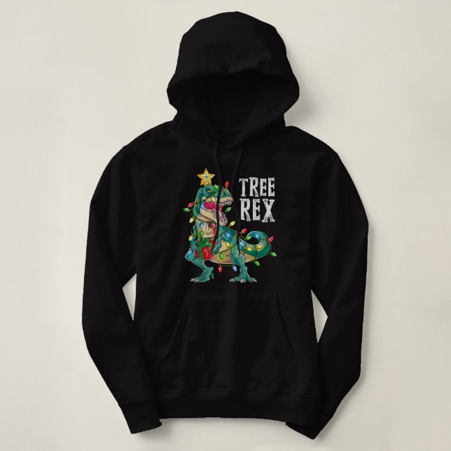 Christmas Dinosaur Tree Rex Pajamas Men Boys Xmas  Hoodie (Design Front)
