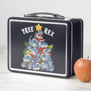Christmas Dinosaur Tree Rex Pajamas Men Boys Xmas Metal Lunch Box
