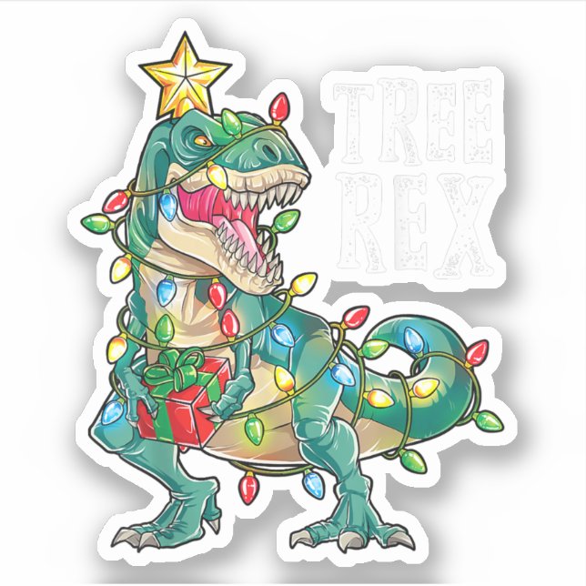 Christmas Dinosaur Tree Rex Pajamas Men Boys Xmas  Sticker (Front)