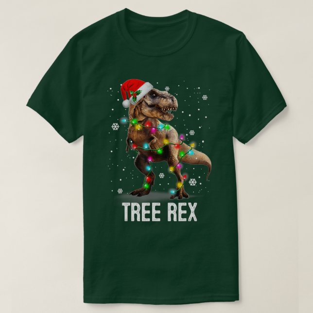Christmas Dinosaur Tree Rex Pajamas Men Boys Xmas  T-Shirt (Design Front)