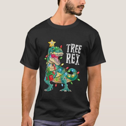 Christmas Dinosaur Tree Rex Pajamas Men Boys Xmas  T_Shirt