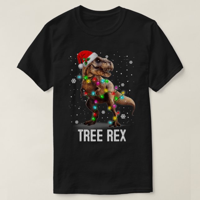 Christmas Dinosaur Tree Rex Pajamas Men Boys Xmas  T-Shirt (Design Front)