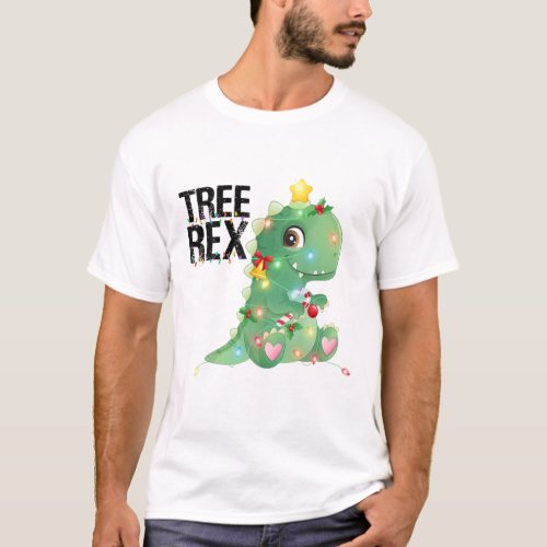 Christmas Dinosaur Tree Rex Pajamas Men Boys Xmas T_Shirt