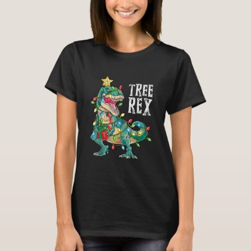 Christmas Dinosaur Tree Rex Pajamas Men Boys Xmas  T_Shirt
