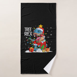 Christmas Dinosaur Tree Rex Pajamas Men Xmas Light Bath Towel