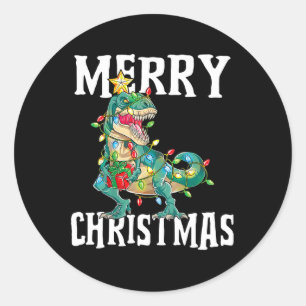 Christmas Dinosaur Tree Rex Pajamas Merry Christma Classic Round Sticker
