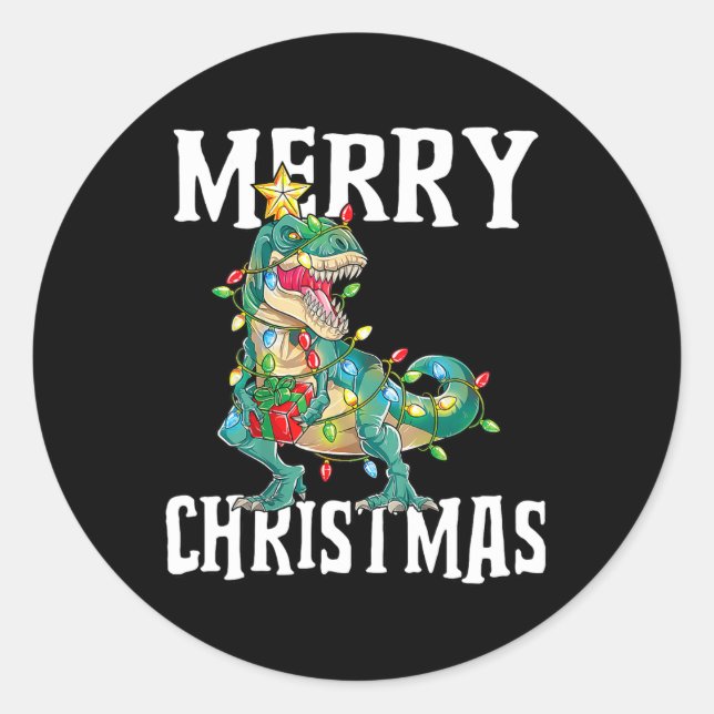 Christmas Dinosaur Tree Rex Pajamas Merry Christma Classic Round Sticker (Front)