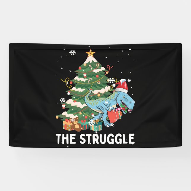 Christmas Dinosaur Tree Rex Pajamas Struggle Banner (Horizontal)