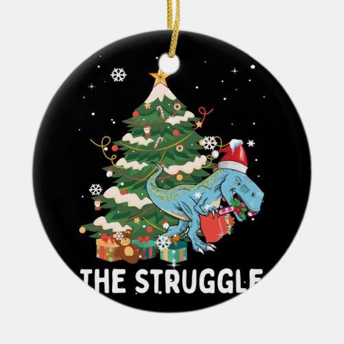 Christmas Dinosaur Tree Rex Pajamas Struggle Ceramic Ornament