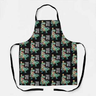 Christmas Dinosaur Tree Rex Pajamas Xmas Lights Apron