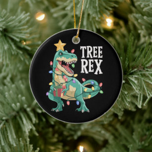 Christmas Dinosaur Tree Rex Pajamas Xmas Lights  Ceramic Ornament
