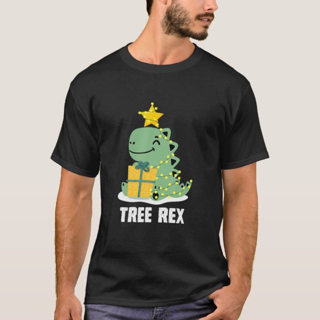 Christmas Dinosaur Tree T Rex Pajamas Kids Boys Xm T-Shirt (Front)