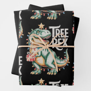 Christmas Dinosaur Tree T Rex Xmas Lights Holiday Wrapping Paper Sheets