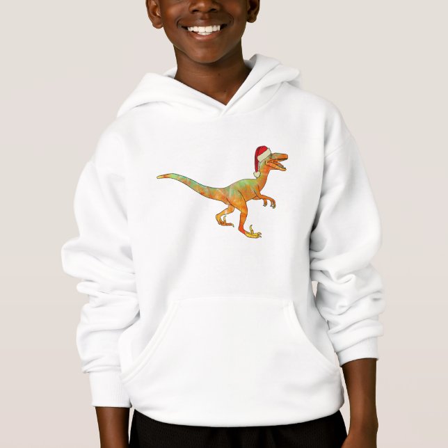 Christmas Dinosaur Velociraptor  Hoodie (Front)