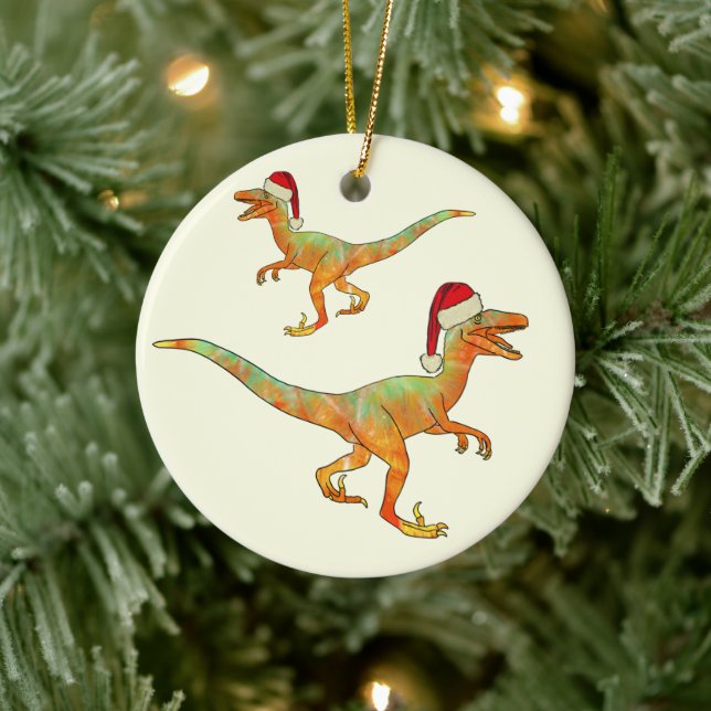 Christmas dinosaur Velociraptor santa Ceramic Ornament (Tree)