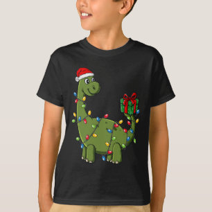 Christmas Dinosaur With Lights Fun Boys Kids Xmas  T-Shirt