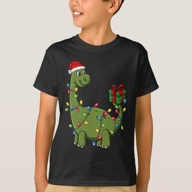Christmas Dinosaur With Lights Fun Boys Kids Xmas  T-Shirt (Front)