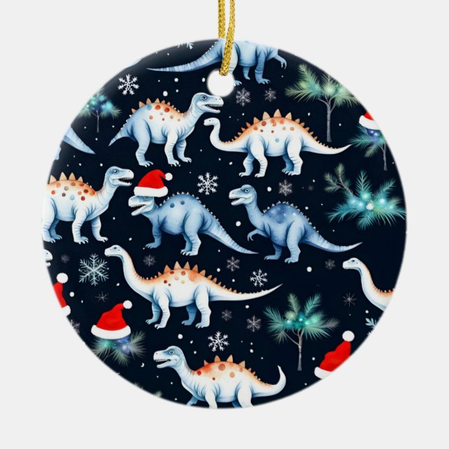 Christmas Dinosaurs Ceramic Ornament (Front)