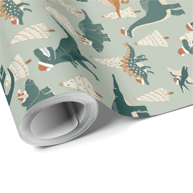 Christmas Dinosaurs for Kids Wrapping Paper (Roll Corner)