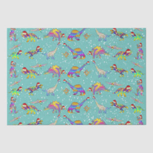 Christmas Dinosaurs in Santa Hats Tissue Paper