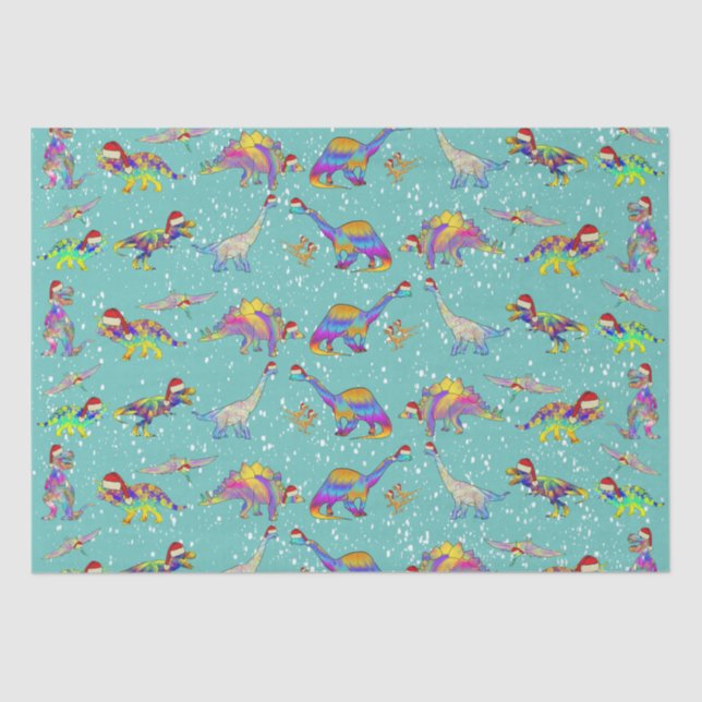 Christmas Dinosaurs in Santa Hats Tissue Paper (Front)