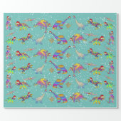 Christmas Dinosaurs in Santa Hats Wrapping Paper (Flat)