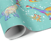 Christmas Dinosaurs in Santa Hats Wrapping Paper (Roll Corner)