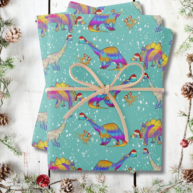 Christmas Dinosaurs in the Snow Wrapping Paper Sheets (Christmas dinosaurs in the snow holiday wrapping paper)