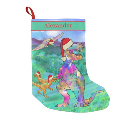 Christmas Dinosaurs Kids Name Small Christmas Stocking