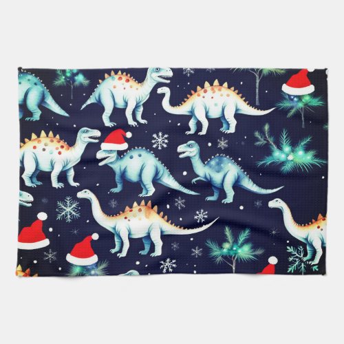 Christmas Dinosaurs  Kitchen Towel