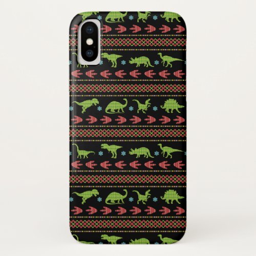 Christmas Dinosaurs Knit Embroidered Fair Isle iPhone XS Case