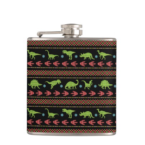Christmas Dinosaurs Knit Embroidered Fair Isle Flask