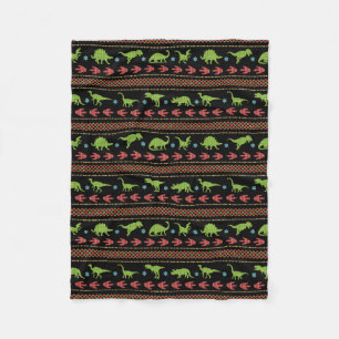 Christmas Dinosaurs Knit Embroidered Fair Isle Fleece Blanket