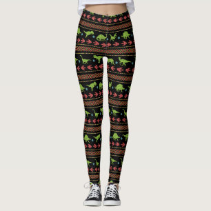 Christmas Dinosaurs Knit Embroidered Fair Isle Leggings