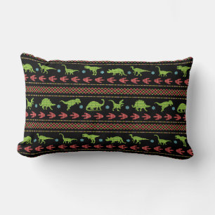 Christmas Dinosaurs Knit Embroidered Fair Isle Lumbar Pillow