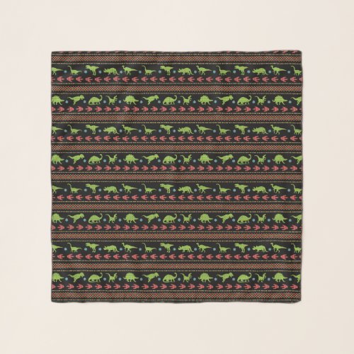 Christmas Dinosaurs Knit Embroidered Fair Isle Scarf