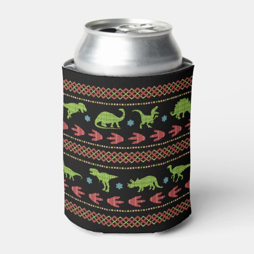 Christmas Dinosaurs Knit Embroidered Monogrammed Can Cooler