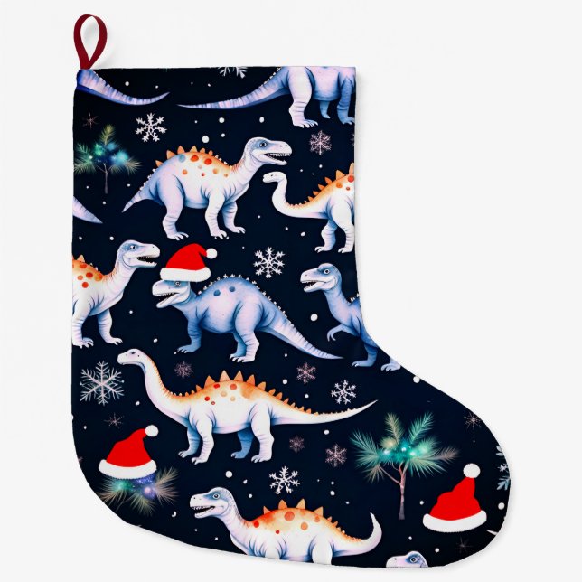 Christmas Dinosaurs  Large Christmas Stocking (Front)
