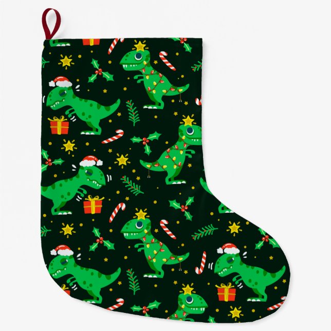 Christmas Dinosaurs Large Christmas Stocking (Front)