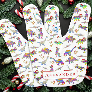Christmas Dinosaurs Personalized Name Baby Bib