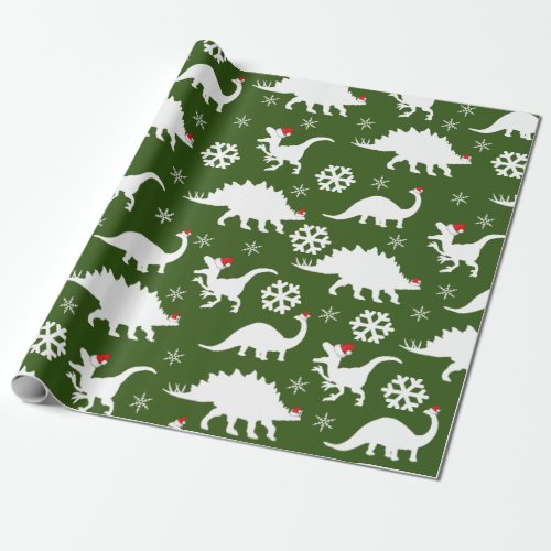 Christmas Dinosaurs  Snowflakes Wrapping Paper