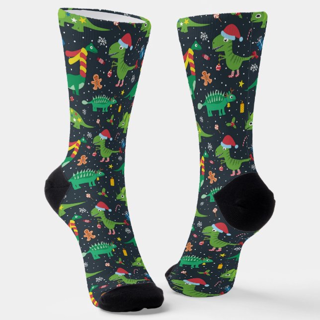 Christmas Dinosaurs Socks (Angled)