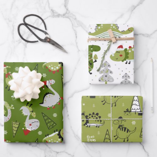 Christmas Dinosaurs Wrapping Paper Set of 3